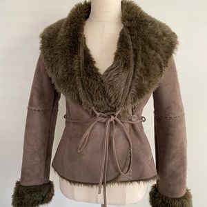 Vintage United Colors of Benetton Faux Fur Fashion Coat Jacket in Brown Small